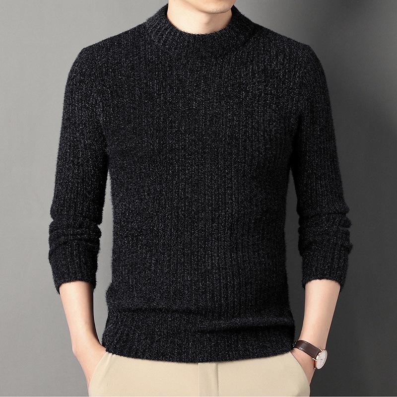 Men's Fall and Winter Casual Half-high Neck Knitted Sweater Thickened Slim Bottoming Tops