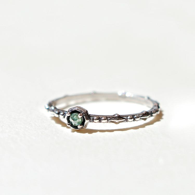 47Bag 925 Silver Green Diamond Ring Hazella