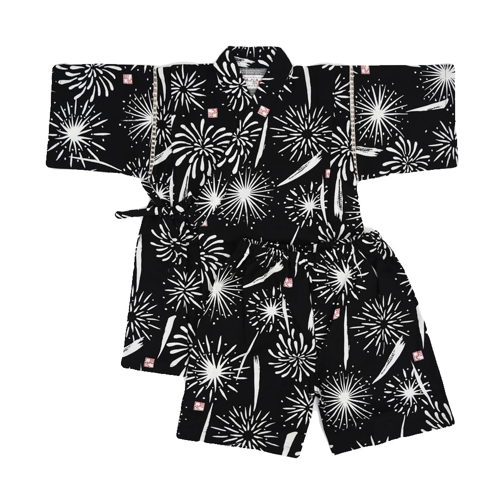 Jinbei for and Perfect for Fireworks Summer and Evening Made In Japan with Cotton Fabric and Japanese XYZ Fireworks [Kodomo Jikan] Boys, Babies, Kids,