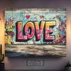 2D Valentine's Day Backdrop, Graffiti LOVE Wall Urban Photo Decor