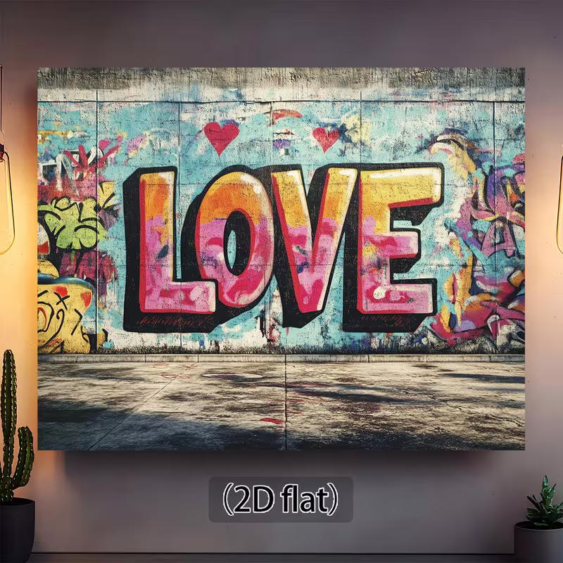 2D Valentine's Day Backdrop, Graffiti LOVE Wall Urban Photo Decor