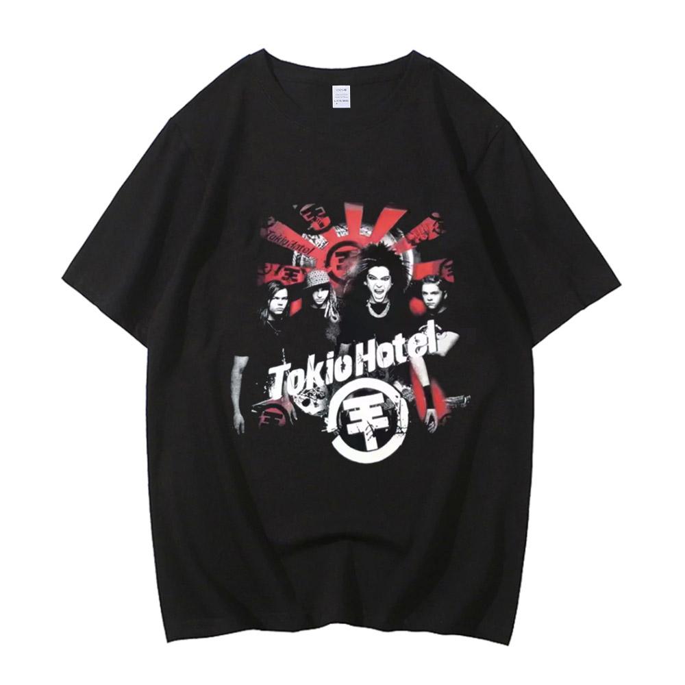 Cotone Rock Band Tokio Hotel Musica Harajuku Stampa T-shirt da Donna Camicia Casual T-shirt a Manica Corta Stampa Grafica