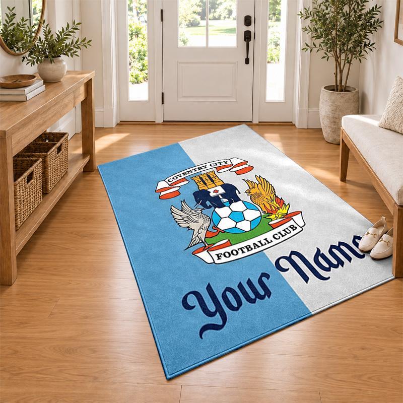 Coventry City F.C. Custom Name Personalized Rug Non‑Slip Doormat Floor Carpet Housewarming Birthday Gift for Family Friends
