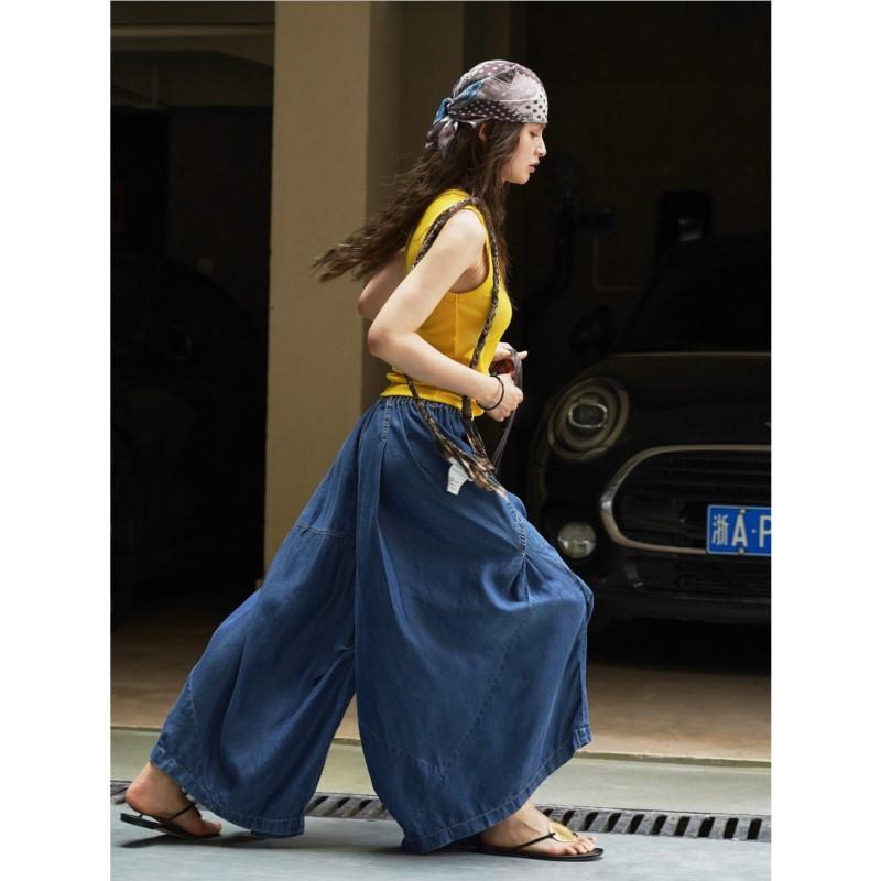 Johnature Summer Japanese Retro Wide-leg Pants Casual Soft Comfortable Trousers For Women