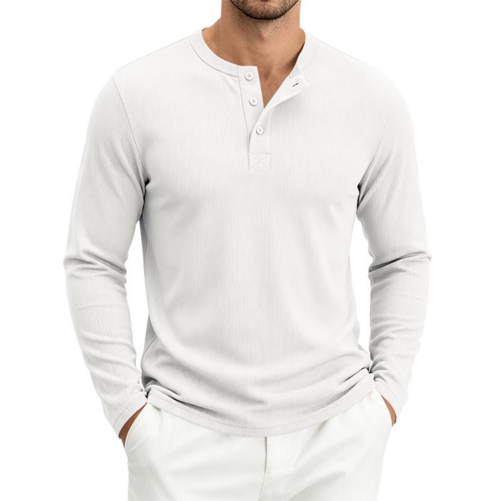 Men's Long Sleeve Loose Fit Ribbed Breathable Henley Shirt Button Placket Casual Pullover Top