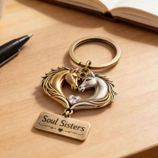 Sisterhood Horse Keychain Metal Horse Theme Key Ring Backpack Schoolbag Hanging Decoration Bag Charm Purse Pendant Women Friends Besties Gifts