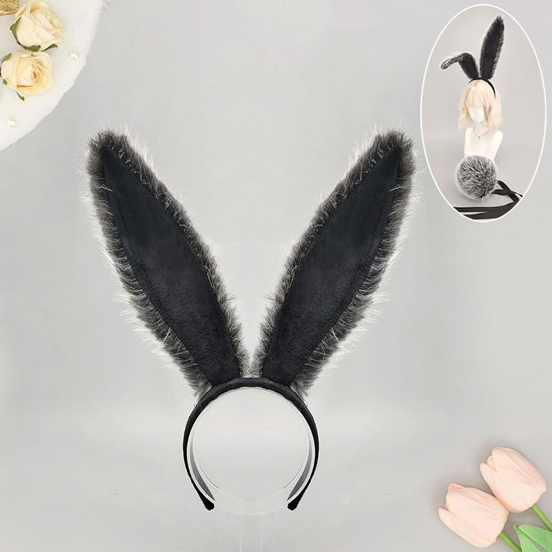 Pluizige Konijnenoor Hoofdband Staart Set Halloween Kostuumfeest Cosplay Y2K Zoet Punk Accessoire