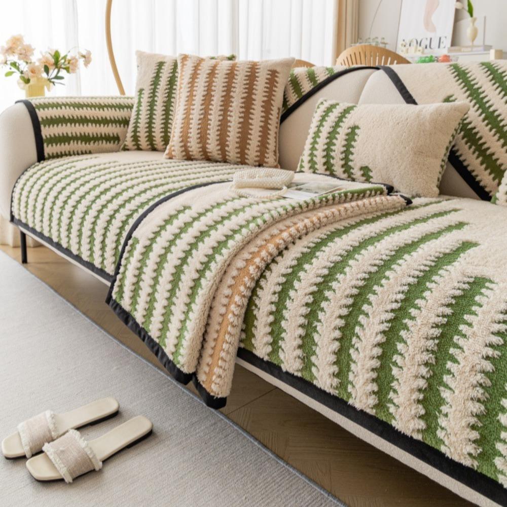 Winter Jacquard Cotton Flannel Solid Color Sofa Cover Modern Simple Super Soft Non Slip Sofa Cushion
