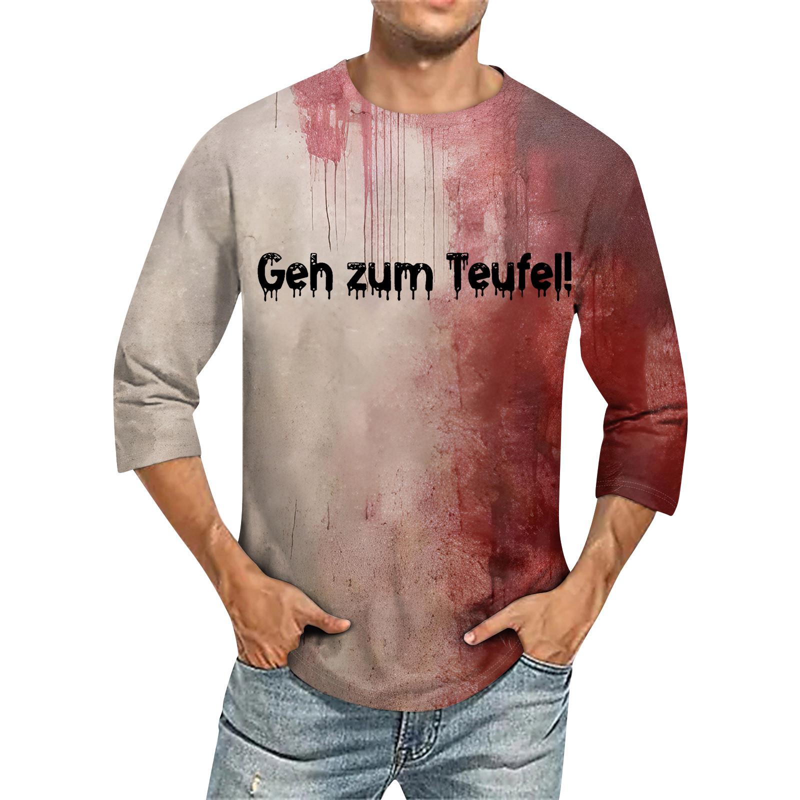 Мужская повседневная модная футболка с круглым вырезом и рукавом три четверти XXXL красный 1383₽