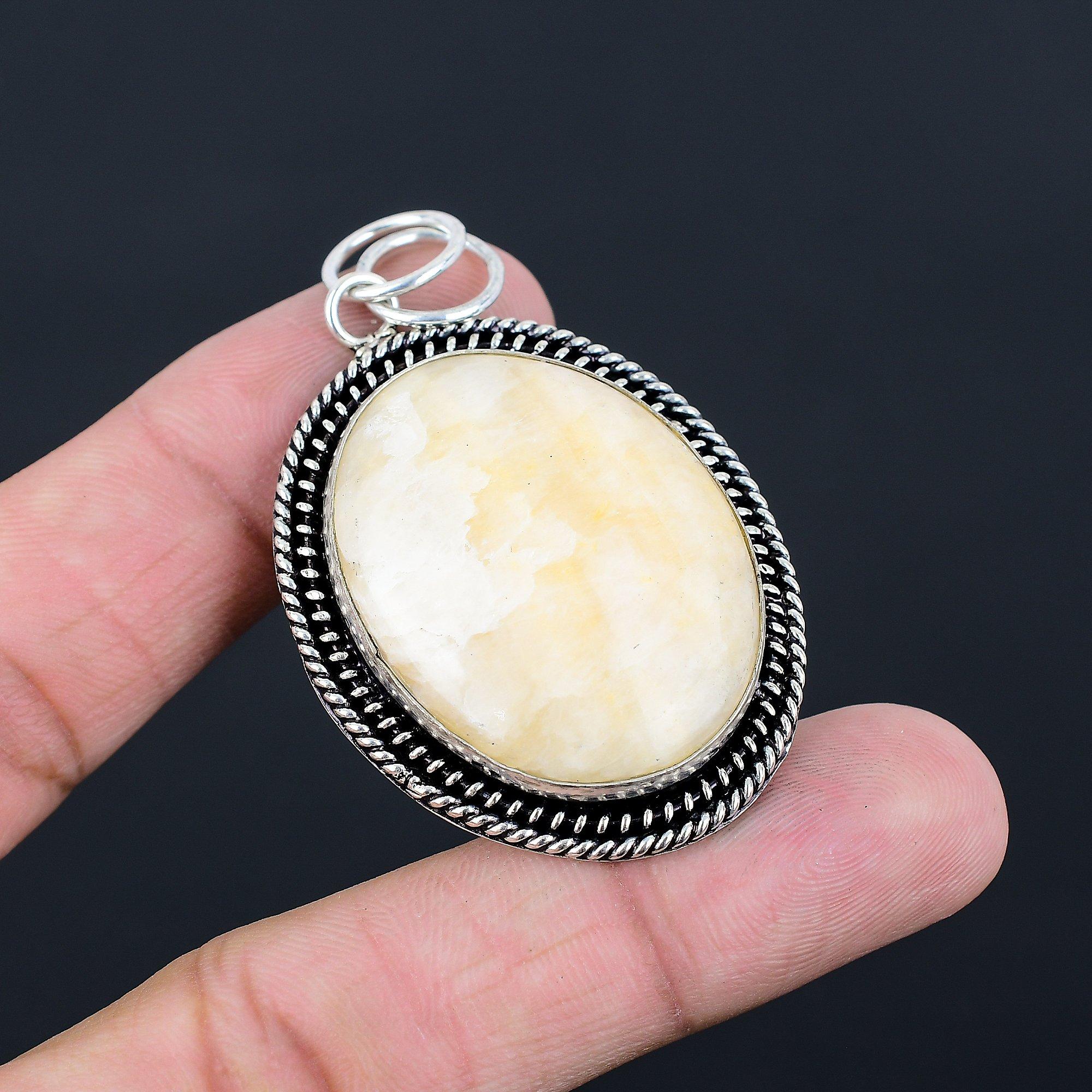 

Sterling Silver Oval Sacral Chakra Aragonite Stone Anniversary Wedding Pendant