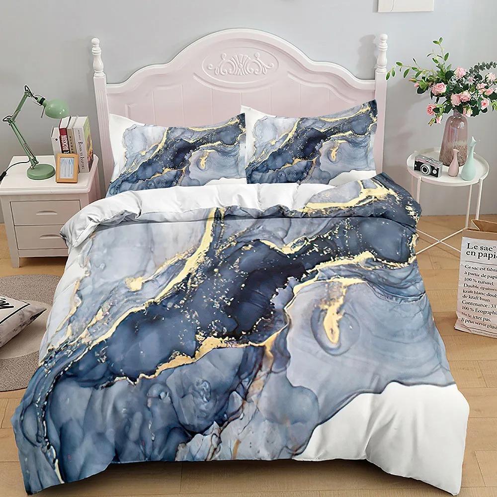 Marble Bedding Set King Queen Size Grey Gold Duvet Cover Modern Abstract Art Gothic Soft Quilt Cover for Adults