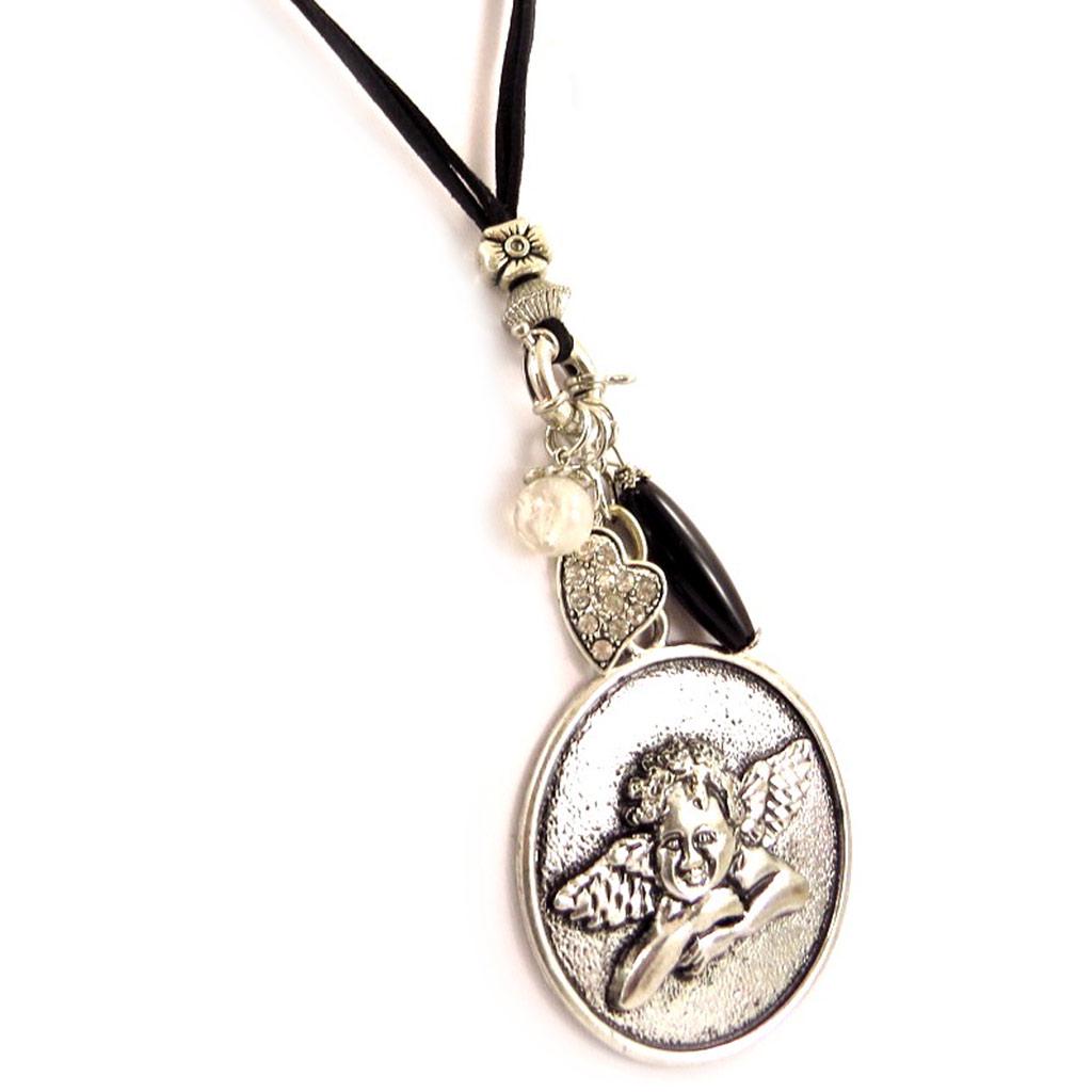 Les Trésors De Lily [C6129] - Silver Brown 'Life of Angels' Designer Necklace