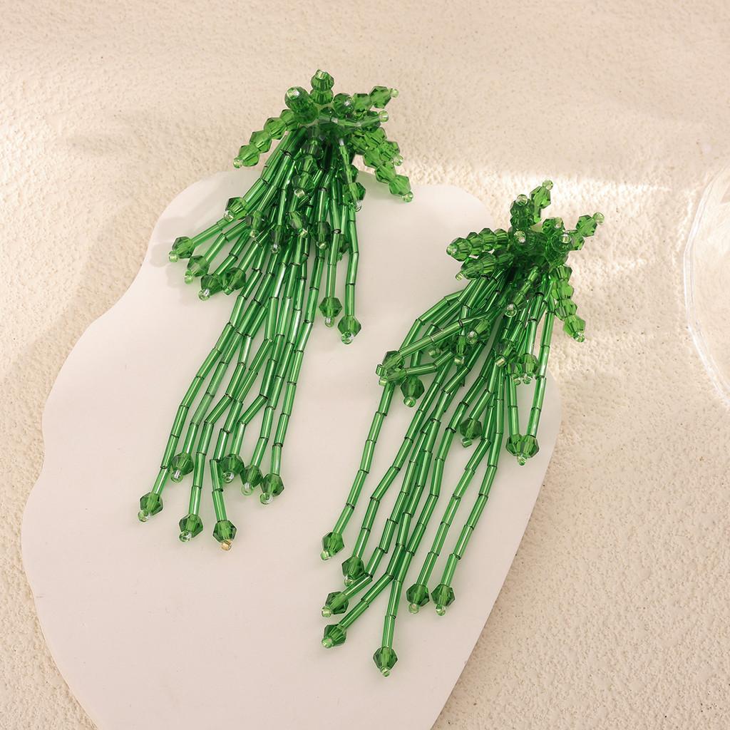 Vintage Style Crystal Tassel Drop Earrings With Geometric Alloy Design For Womens Evening Wear