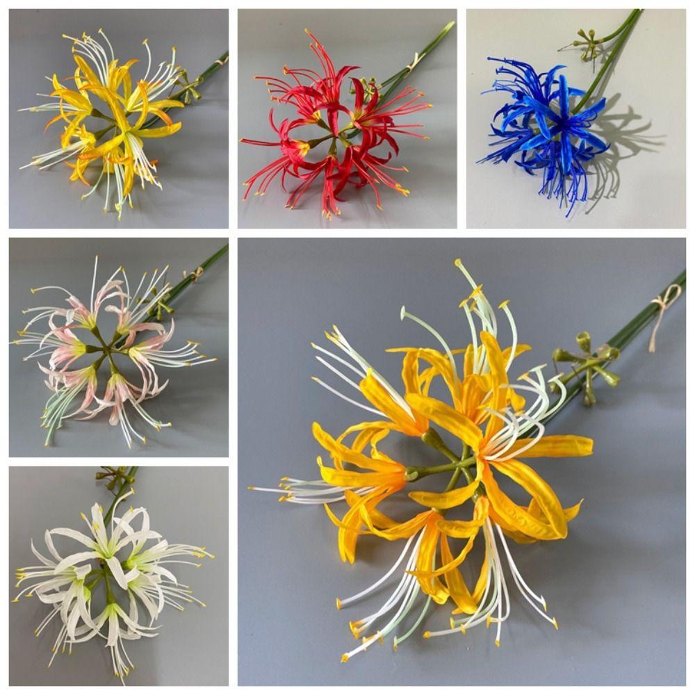 Lifelike Silk Material Artificial Higanbana Flower Plastic 60cm Length Plastic Silk Flower Handmade Craft Fake Flower Garden