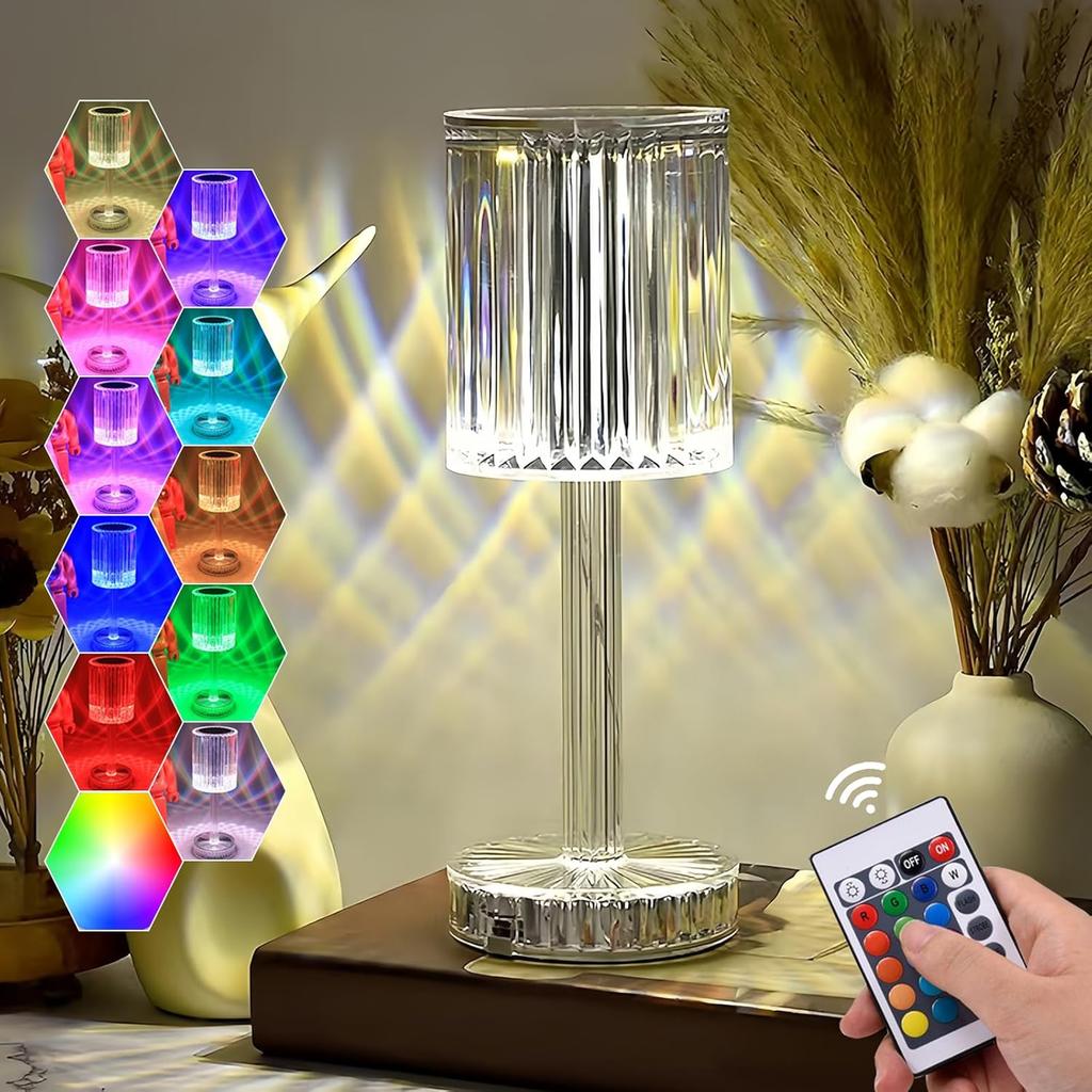 Crystal Table Lamp,RGB Changing Touch Table Lamp with Remote Control,USB Rechargeable Crystal Bedside Lamp,LED Cordless Desk Lamp for Bedroom/Living