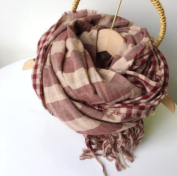 73*190cm Neuankömmling Doppelseitiger Baumwolle Verdickt Warmer Schal Herbst Und Winter Retro Streifen Design Schals