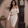 European and American New Women's Clothing, Solid Color Sexy Slim-fitting Medium and Long, Off-the-shoulder Party Dress