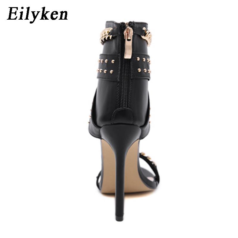Eilyken Rivet Metal Decoration Cover High Heels Sandals Boots For Women Party Gladiator Black Ladies Shoes Size 35-42