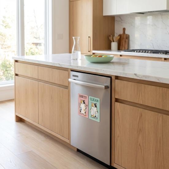 Heavy Duty Magnetic Sign Clean Dirty Dishwasher Magnet, Acrylic Cartoon Animal Sign, Double-Sided & Magnet for Kitchen Decoration Double Sided