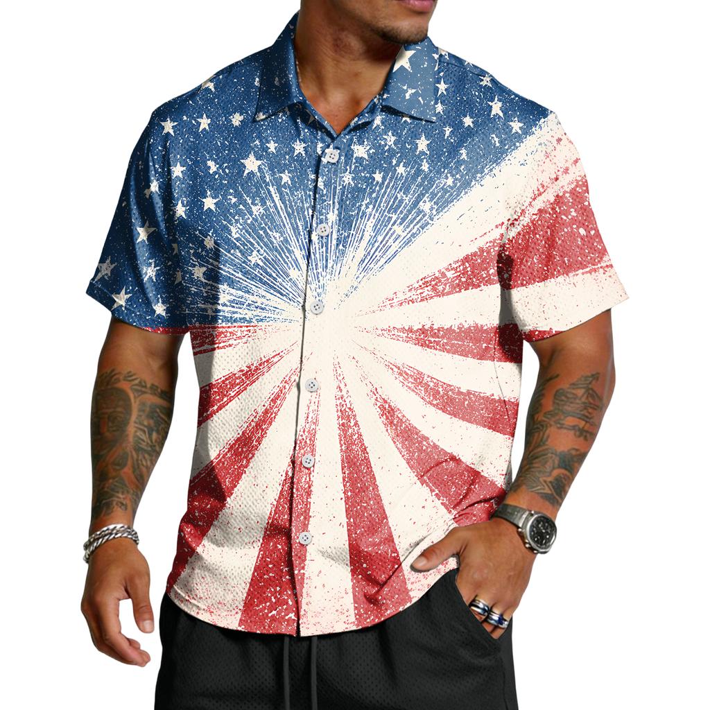 Men's Casual Independence Day Printed Lar Lightweight Breathable Short Sleeve Shirt