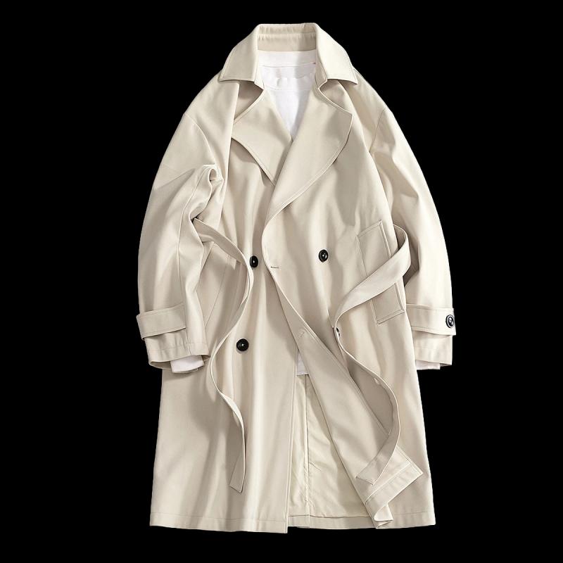 Vetrovka Pánska Kórejská Čierna Khaki Trenčkot Pánsky Streetwear Trenčkot Pánsky Ležérny Voľný Kabát