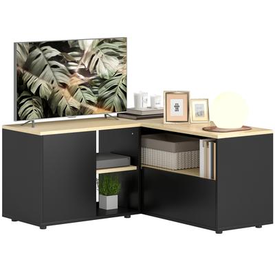 Meuble TV d'angle, banc TV jusqu'à 40 pouces avec 2 portes et 3 niches, 90 x 90 x 45 cm, chêne et noir