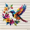 Hand Painted Iron Art Bird Wall Hanging Colorful Flower Colorful Birds Sculpture  Balcony Patio
