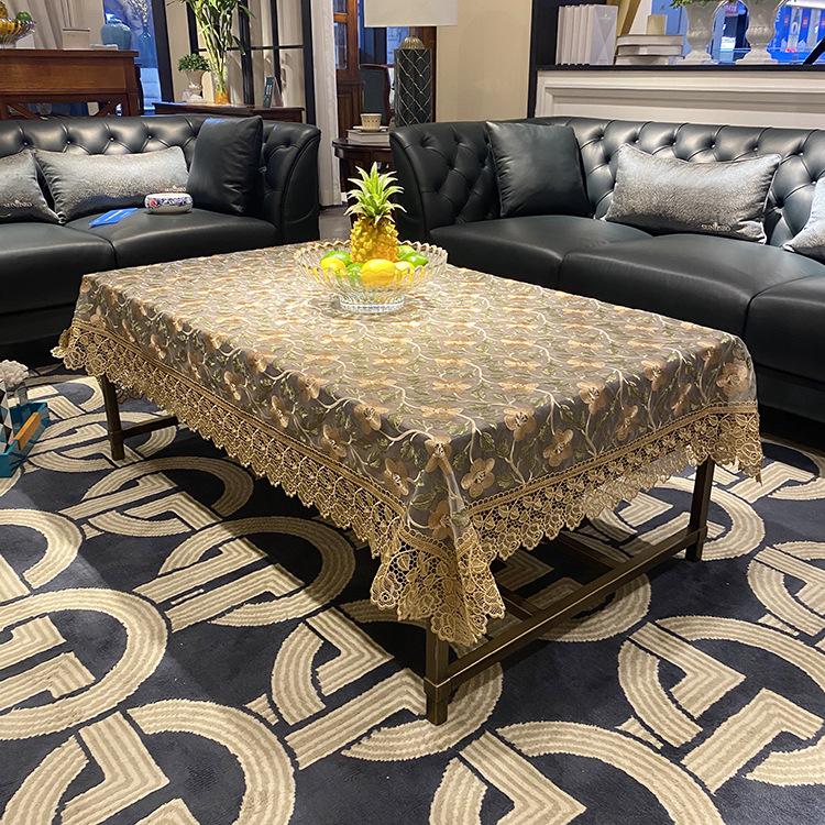 Tablecloth Lace Wear Resistant and Dustproof Tabletable Cover Mesh Embroidery Premium Light Luxury New Rectangular Tablecloth