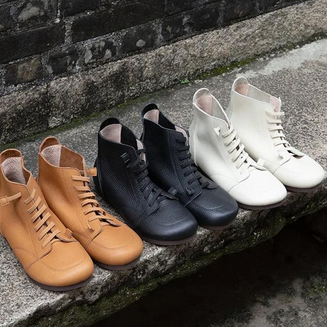 Johnature Handmade Genuine Leather Flat Ankle Boots Casual Soft Cowhide Soft Soled Women's Shoes