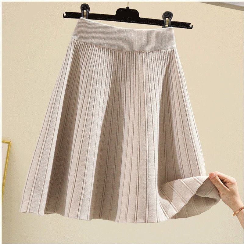 Women's Knitted Umbrella Skirt Half Body Skirt High Waist Autumn and Winter A-line Short Skirt