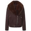 Women’s Faux Fur Coats 2 Way Wear Outfit Detachable Fur Collar Zipper Jacket Matte Faux Suede Crop Top Stylish Motobike Wear