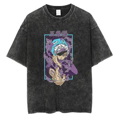 Koszulka z grafiką Satoru Gojo Anime Jujutsu Kaisen T-shirt Męski Damski Krótki Rękaw Okrągły Dekolt Koszulki Harajuku Męski Bawełniany T-shirt