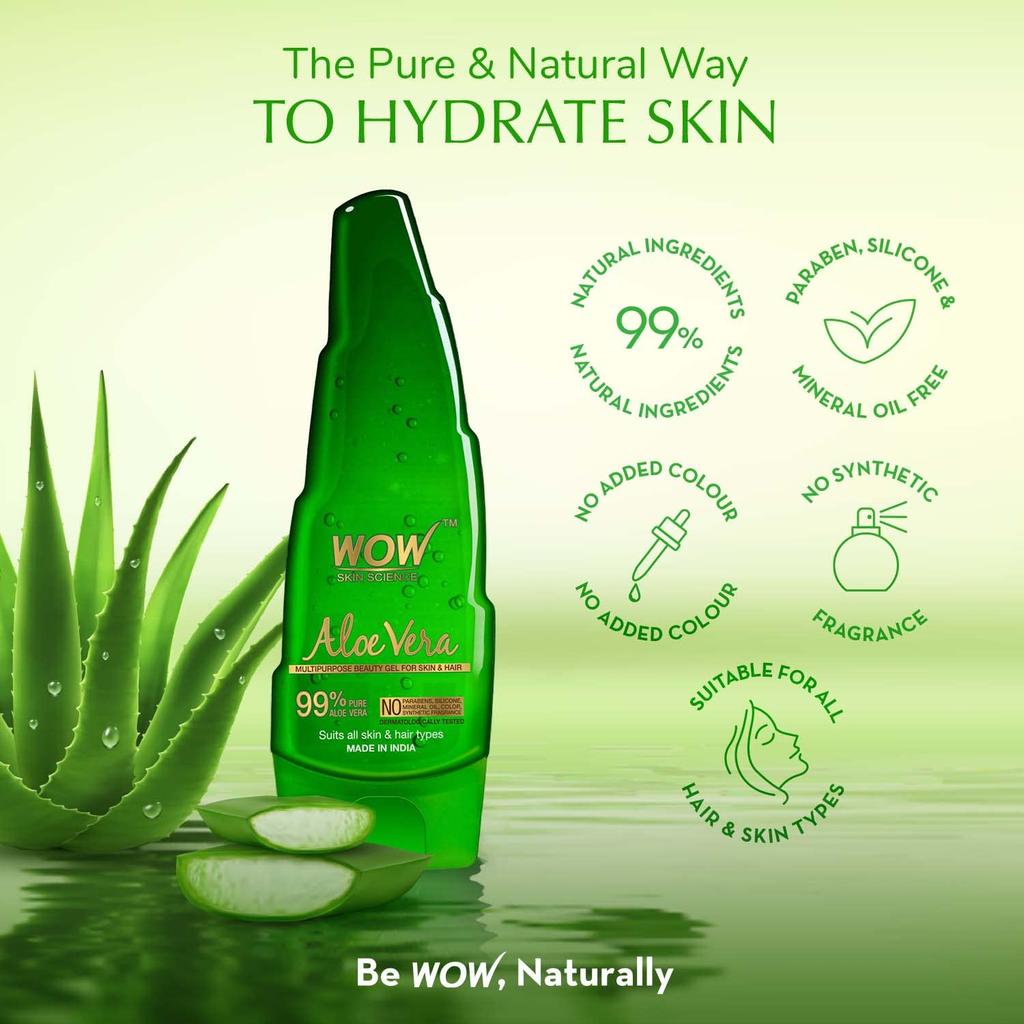 WOW Skin Science Aloe Vera Multipurpose Beauty Gel for Skin Hair 250 ml Daily Moisturizer & Nourisher