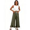 Women's Wide-Leg Casual Pants With Drawstring, Stretch, High Waist, Ruffled Hem, Wide Legs, Belted, And Pockets