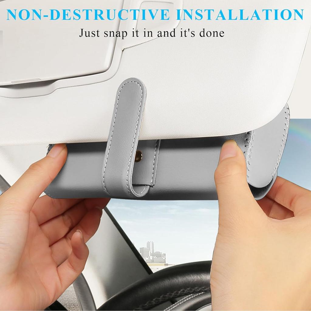 Suporte para Óculos de Sol para Para-sol de Carro, Caixa Organizadora de Couro para Óculos de Auto com Fecho Magnético Oculto, Clipe Suporte para Estojo de Óculos de Veículo, Carro
