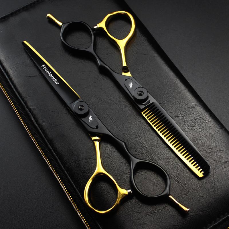 6.0-Inch God Walker Black Gold Hairdressing Barber Scissors - Straight & Thinning Shears Black Gold Straight Scissors
