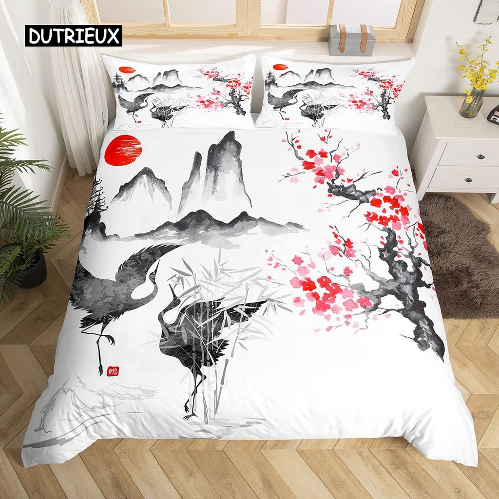 Zestaw Poszwy na Kołdrę King Kwiaty Wiśni Styl Japoński Motyw Romantyczny Różowy Zestaw Poszwy na Kołdrę Botaniczny Floralny Nadruk Kołdra