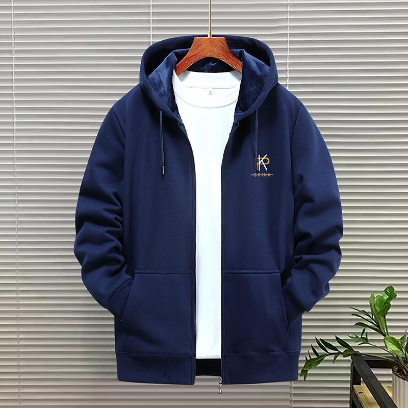 Men's Woodpecker Thickened Velvet Cardigan Hoodie - Loose Fit, Casual Couple Jacket for Spring, Autumn, Winter, Plus Sizes Available.