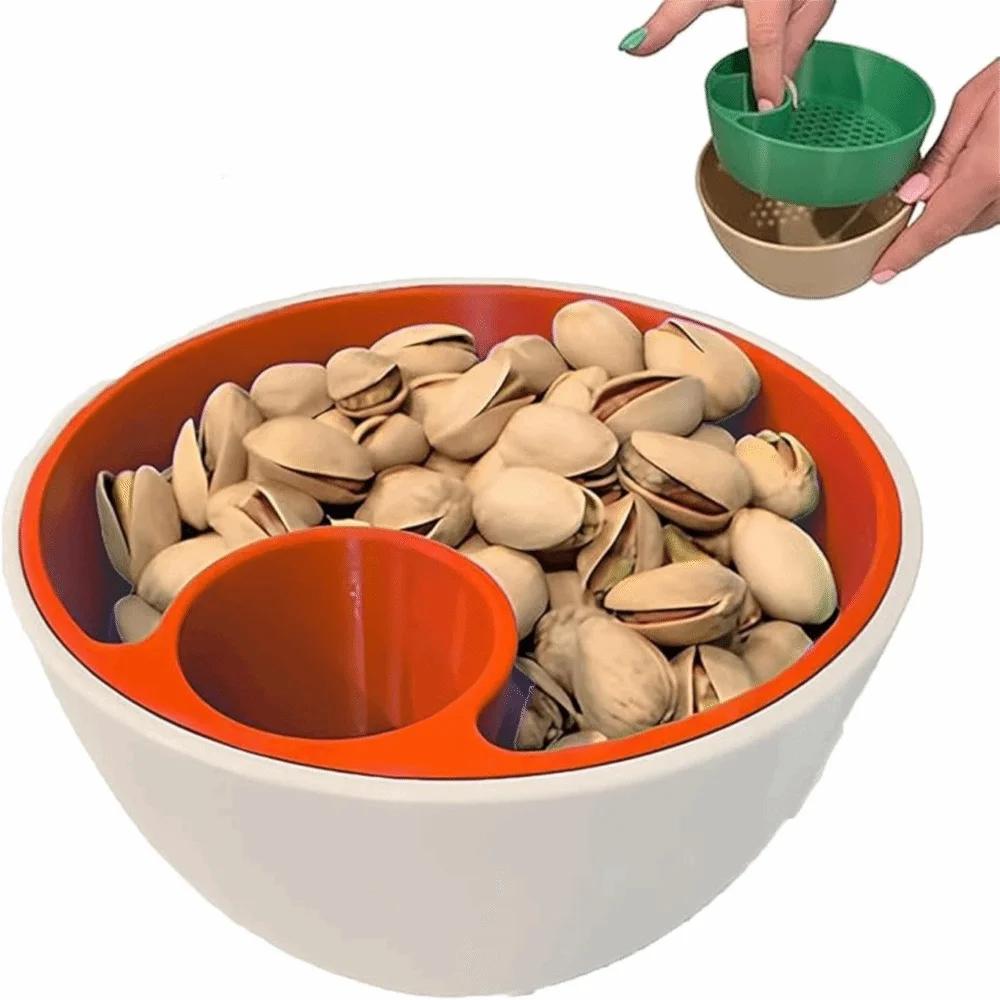 Food Tableware 3D Printed Nut Seed Bowl Easy To Clean Reused Pistachio Bowl Set Dual-Chamber 2-in-1 Snack Organizer Kitchen Tool