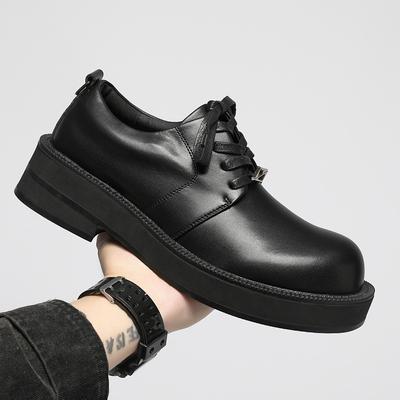 Fashion Derby Thick Soled Men's Leather Shoes Minimalist Designer Style Office or Leisure Business Working Adult Shoes Black Luxury