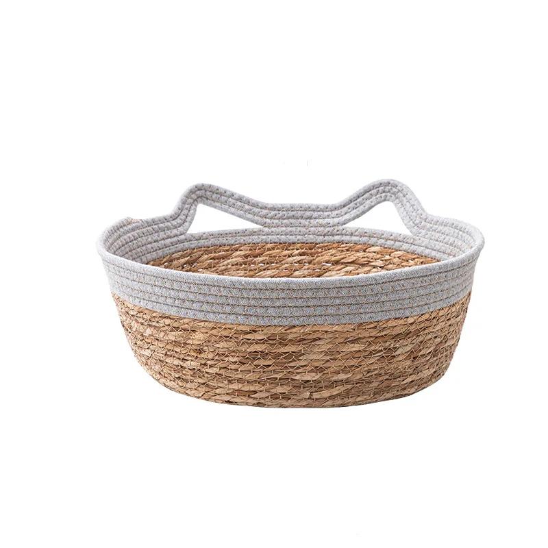 Rattan Cat Litter Summer Hand-woven Rattan Litter Cat Scratching Board Japanese-style Cat Litter Cattail Mat Round Kennel