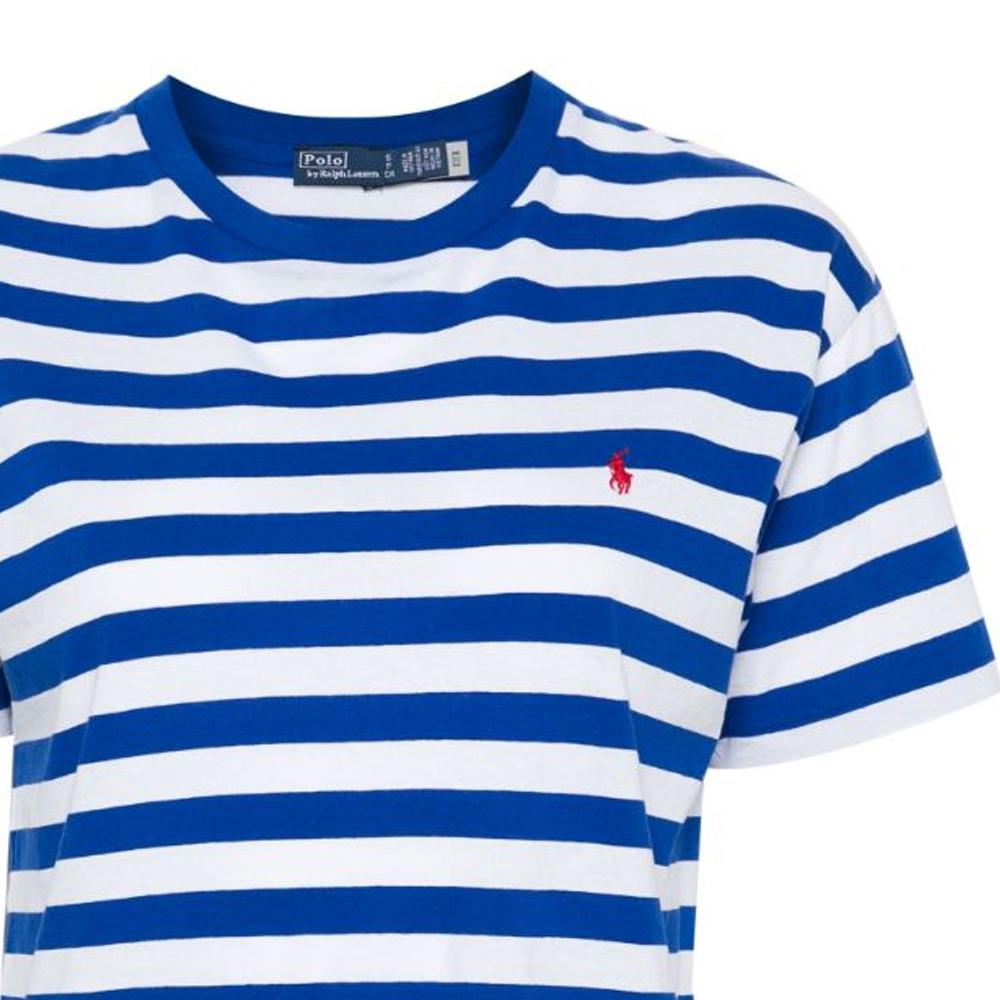 Polo Ralph Lauren Striped Pattern Embroidered Loose Round Neck Short Sleeve T-Shirt Women Tops Dark-Blue 211924295-001