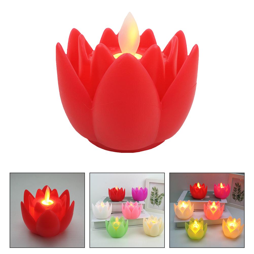Large Lotus Lamp Light Flower Night Household Lantern Red Plastic Fake Decorative Candles