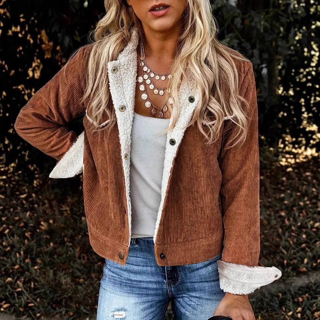 

Светло-коричневая вельветовая куртка дальнобойщика с подкладкой из шерпы, отделкой воротника и манжет S кофейный