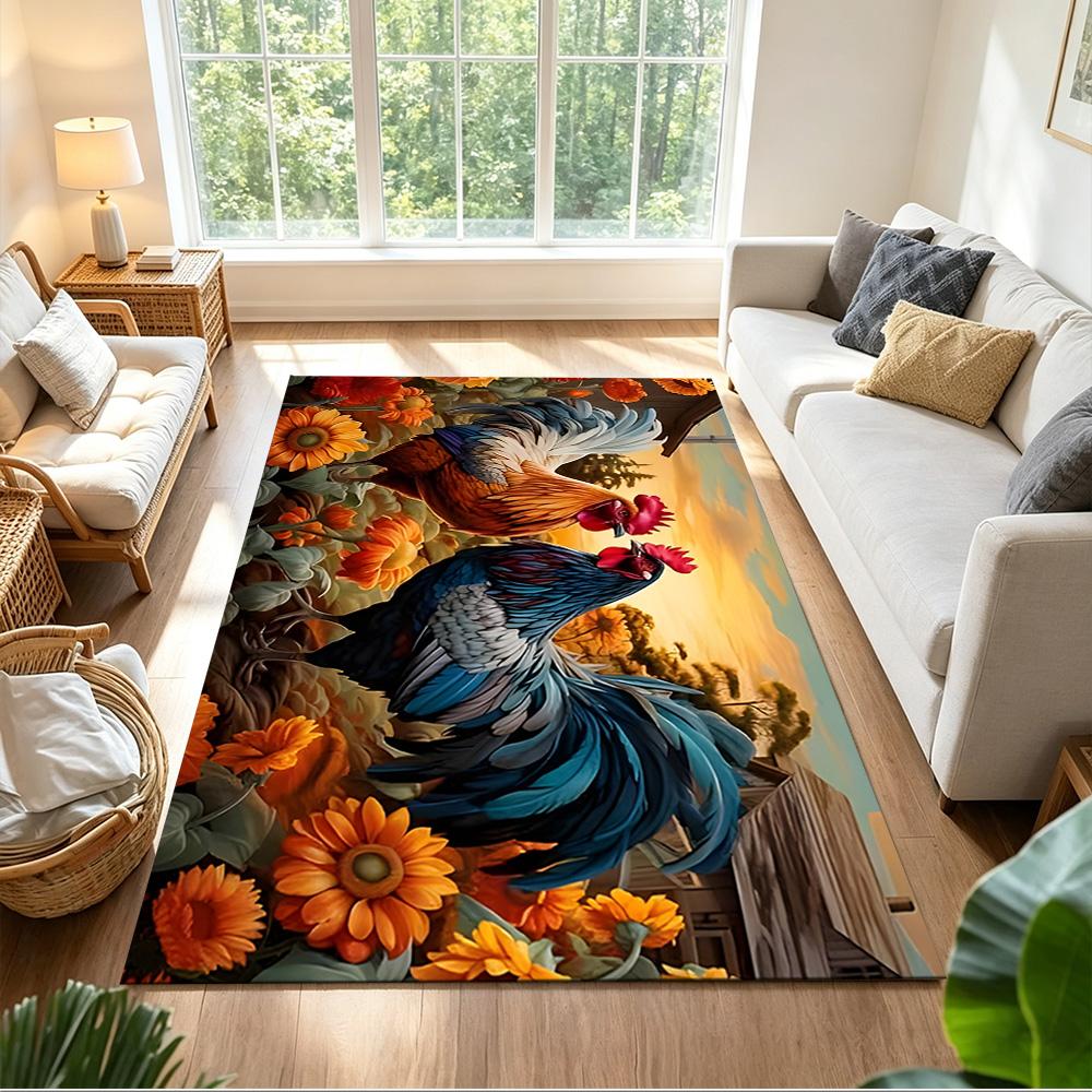 Colorful Chicken Art Pattern Non-Slip Home Carpet Design for Office Decor Living Room Bedroom Gift