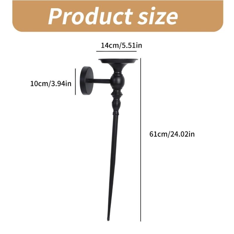 Pár 2 černých kovových nástěnných svícnů s detaily žezla Sofistikovaná dekorace pro ložnici a jídelnu