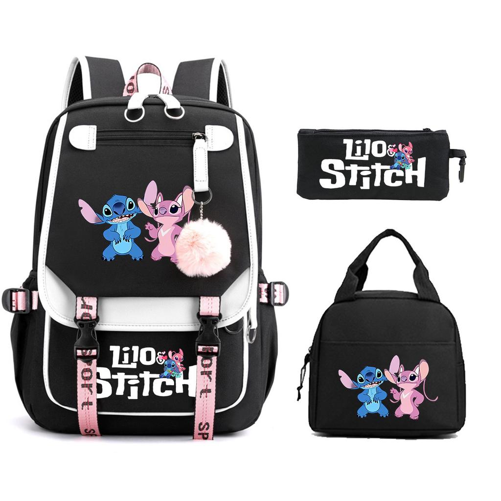 Stitch Cartoon Print School Backpack Lunch Bag Pencil Case Set for Kids Students Lilo & Stitch Shoulder Bag