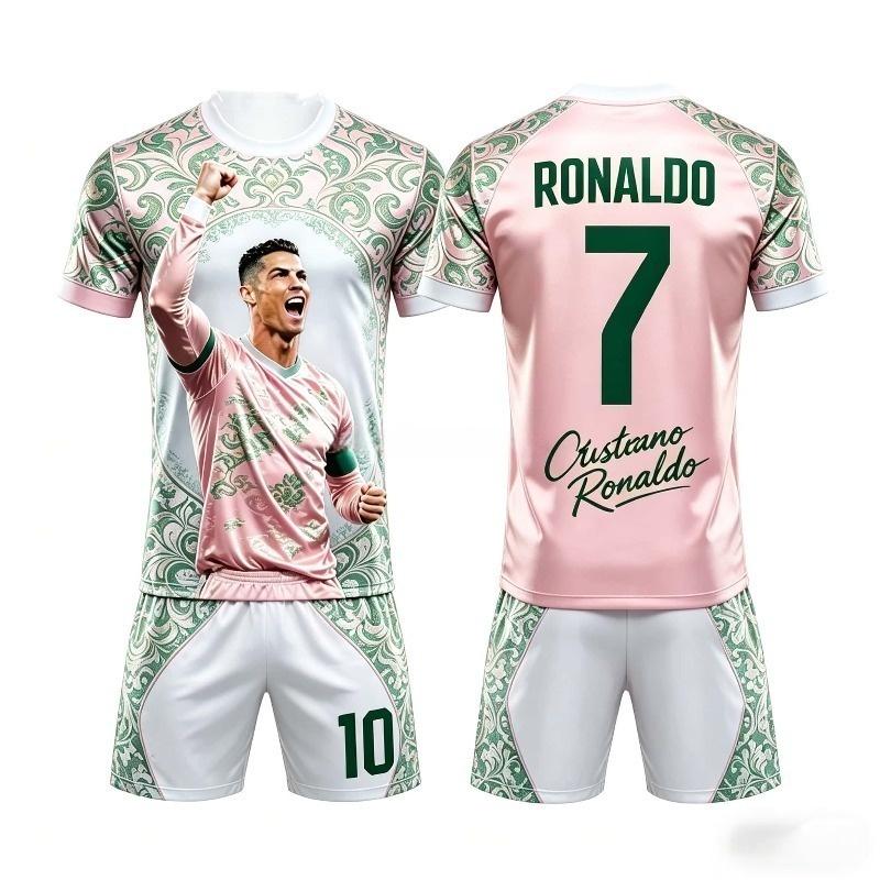 2026 Summer New # 7 Ronaldo Football Sleeve Shorts T-Shirt and Short Set Breathable Comfortable and Soft Unisex Family Kids Tees