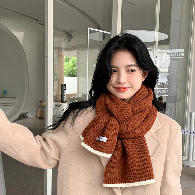 Knitted Woolen Scarf for Women Autumn and Winter Warm and Thickened Student Girl Versatile Men's Couple Style Scarf Korean Version
