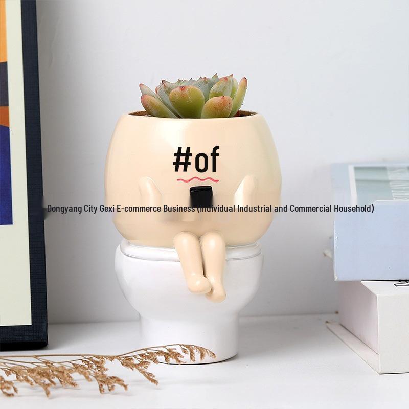 Bedårande sittande stor mage blomkruka skulptur för trädgård eller gräsmatta